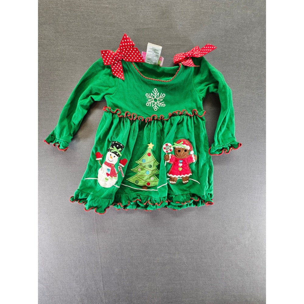 Sophie Rose Baby Girls Green Christmas Dress Snowman Gingerbread Tree 18 Months